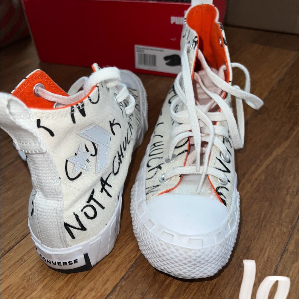 Converse Black white orange high tops
